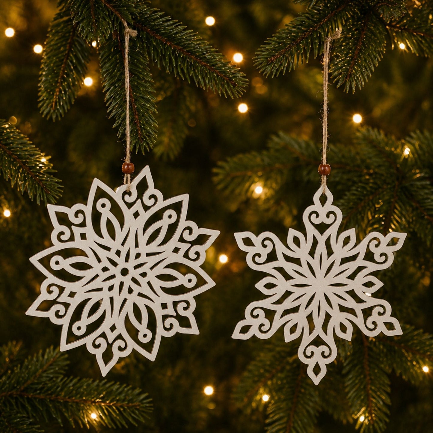 Wood Cut-Out Snowflake Ornament (Set of 24), White