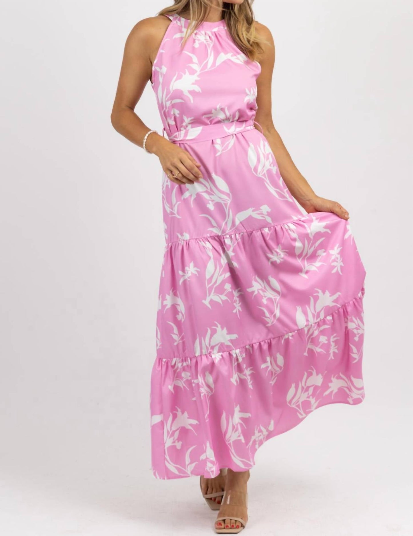 Fashion In The Box - Peony Halter Belted Maxi Dress