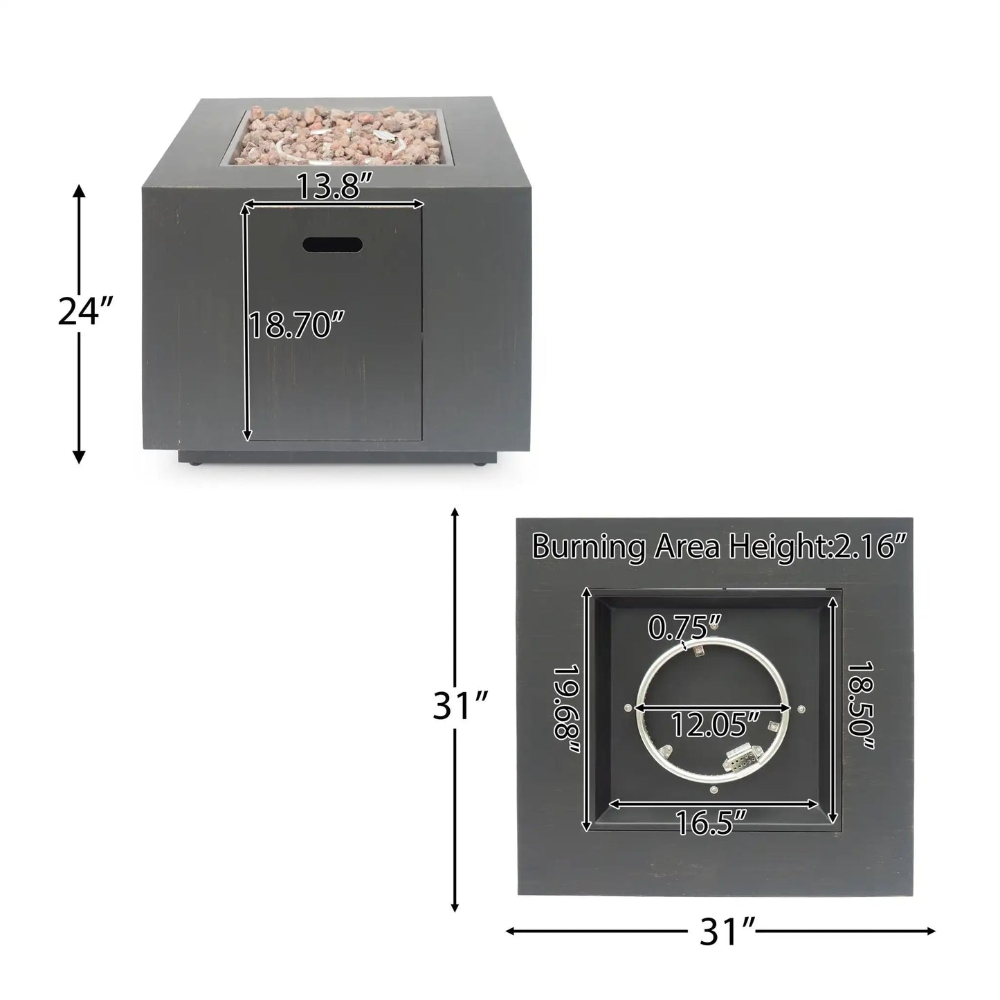 Outdoor Patio Gas Burning Fire Pit Table 50,000 BTU, Square