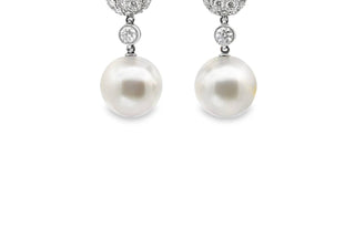 Octagon - Women's Pave Diamond And Pearl Drop Earrings