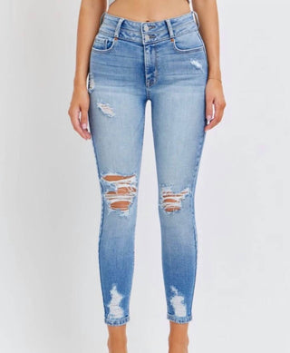 Calça jeans skinny desgastada de cintura alta Jocelyn Cello