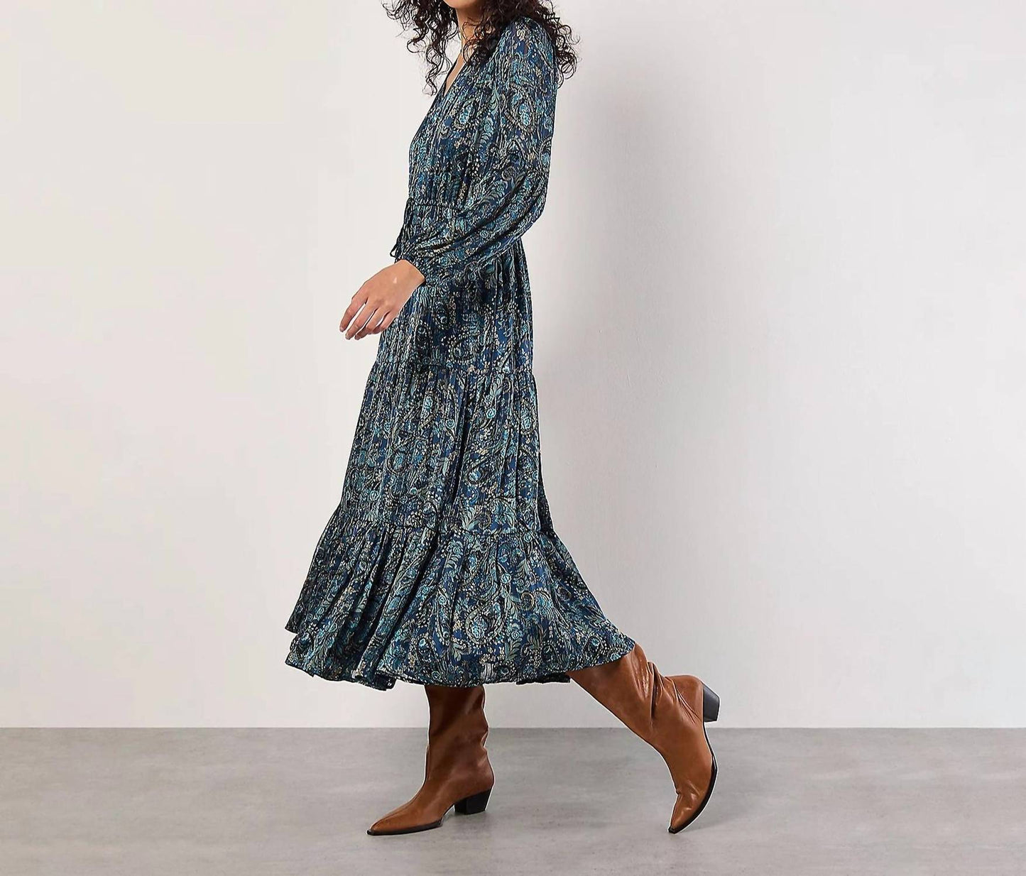 Apricot - Painterly Metallic Paisley Midaxi Dress