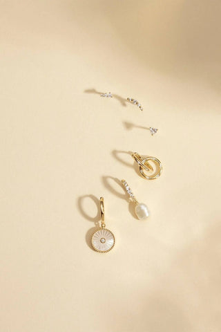 Eklexic - Women's Cz Huggie Hoops With Pearl Drop Earrings