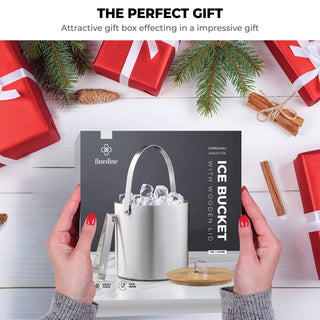 Balde de gelo isolado de aço inoxidável com parede dupla, tampa e pinça de gelo 