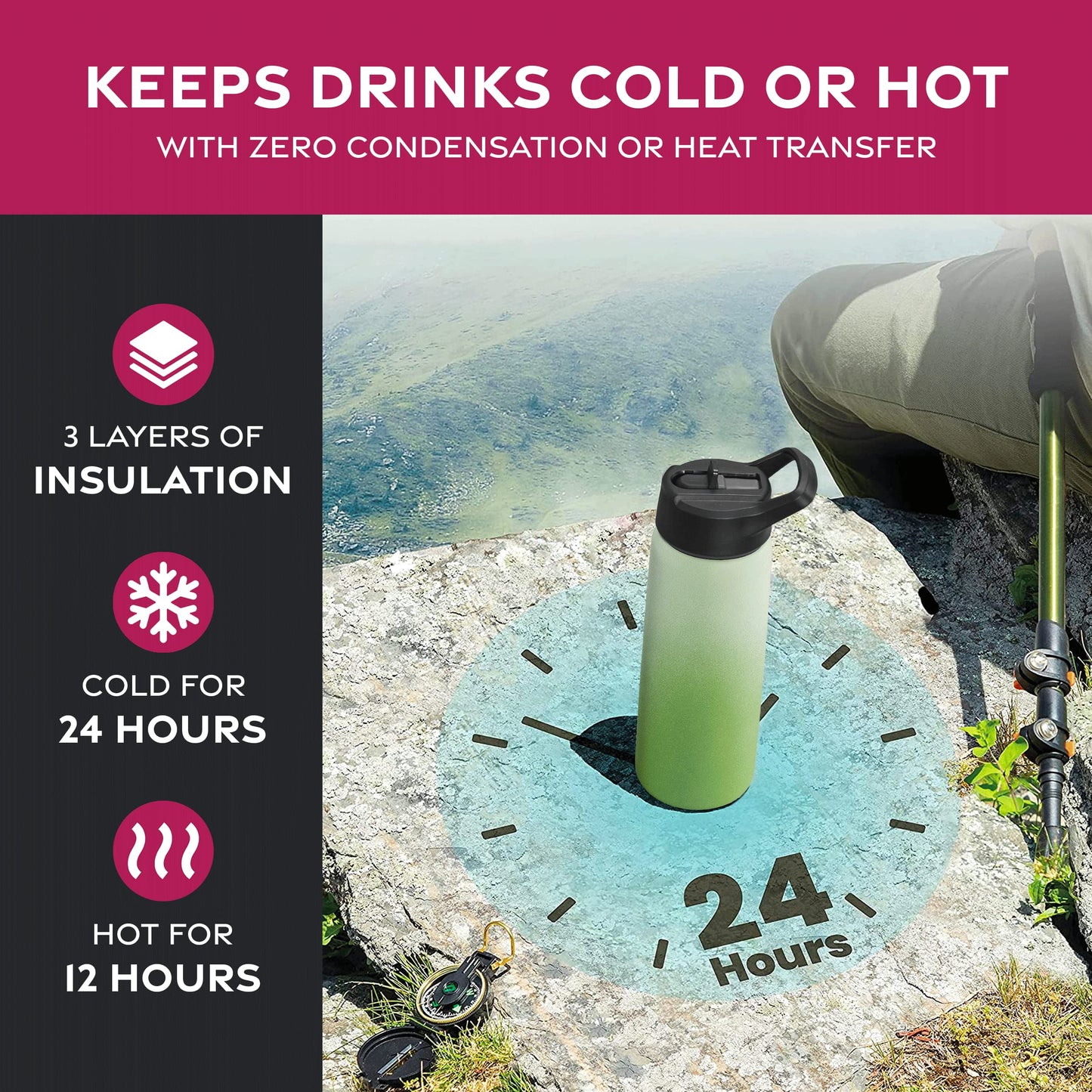 Garrafa de água esportiva térmica com canudo 