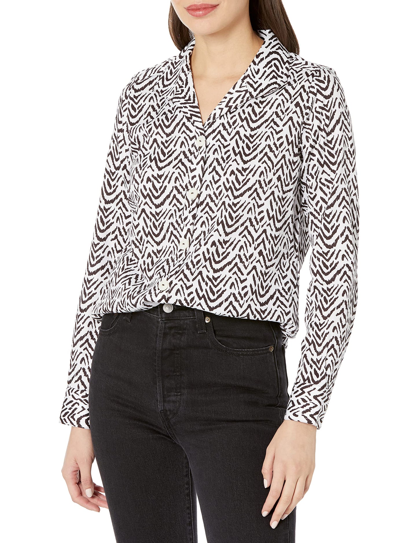 Foxcroft Women's Plus Size Rhett Long Sleeve Animal Herringbone Blouse, Dark Chocolate, 24W