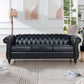 84.65" Black PU Rolled Arm Chesterfield Three Seater Sofa