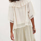 Free People - Lulu Knit Billowy Ruffle Lace Trim V-neck Top