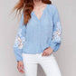 Charlie B - Cotton-linen Button-front Blouse With Embroidery