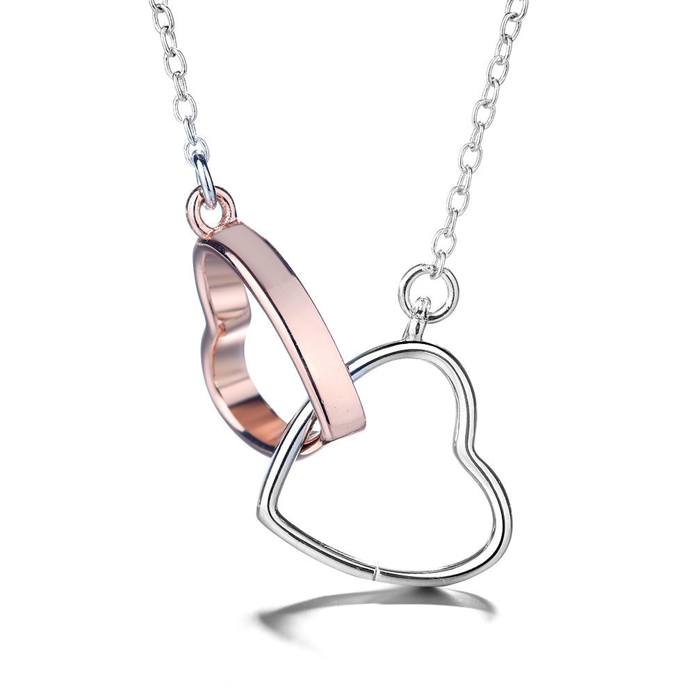 Colar com pingente de coração duplo em ouro rosa 14k e prata esterlina