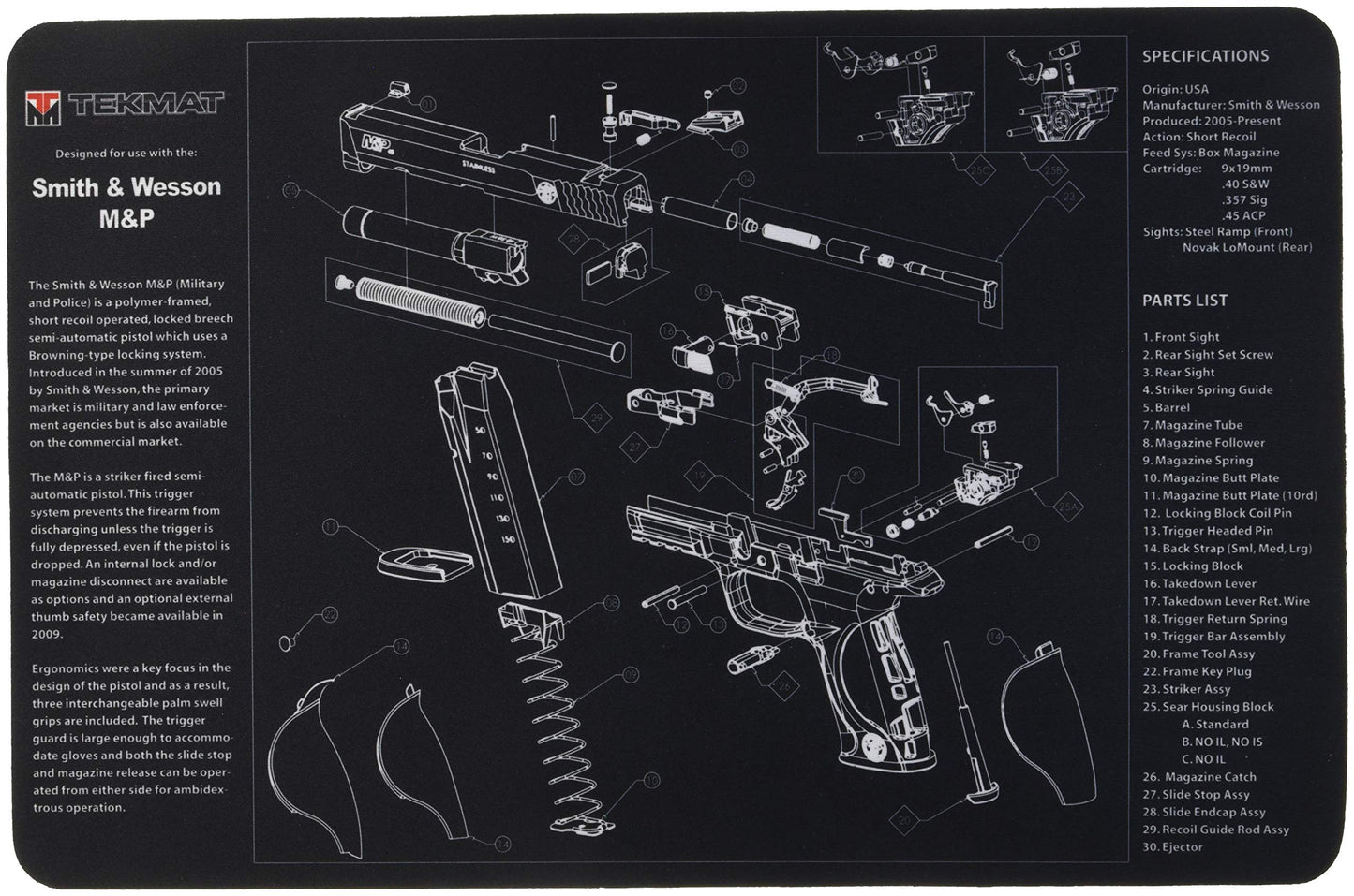 TekMat Smith and Wesson M P Gun Cleaning Mat Black 11x17
