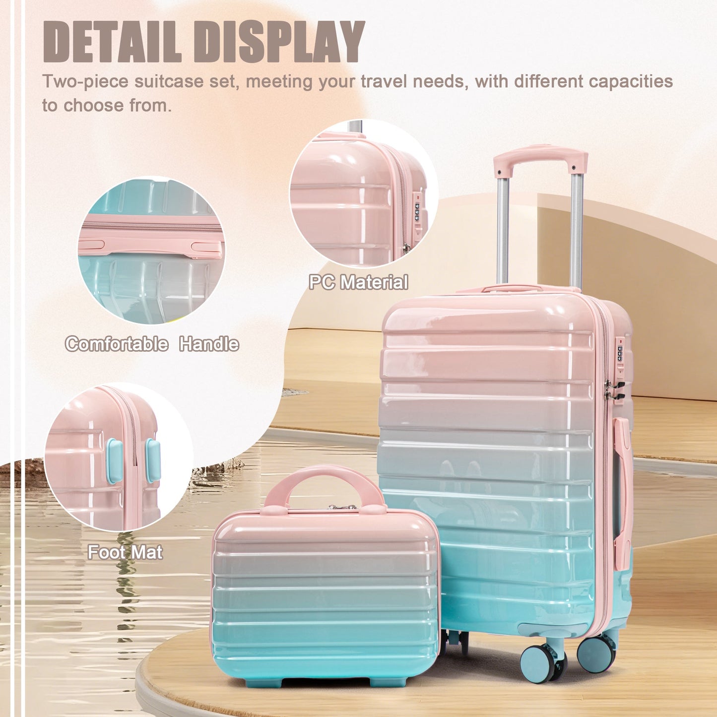 14"/20" 2-Pieces PC Spinner Wheel Carry On Luggage Set