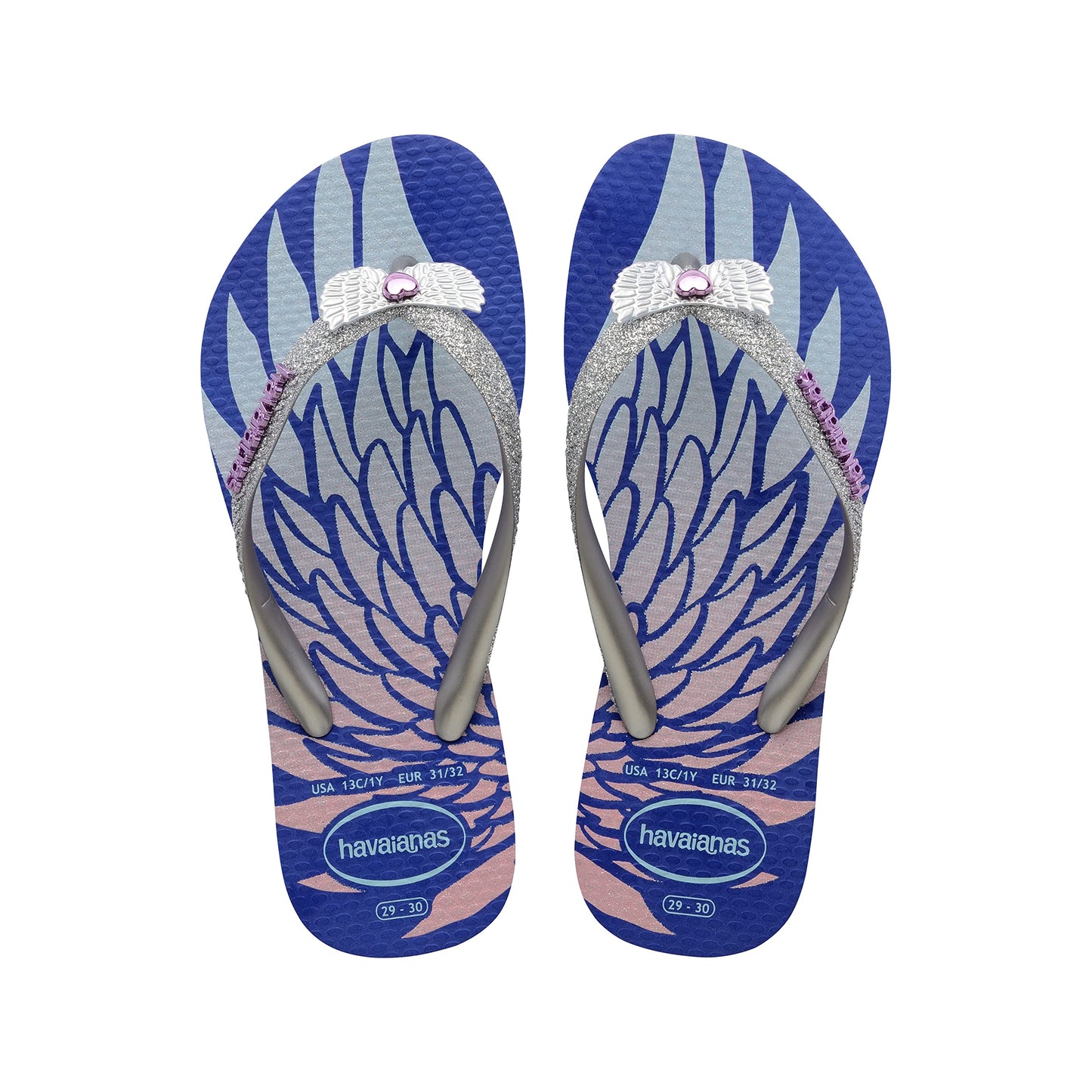 Havaianas Girls Slim Glitter II Sandals Marine Blue Size 34 Big Kid