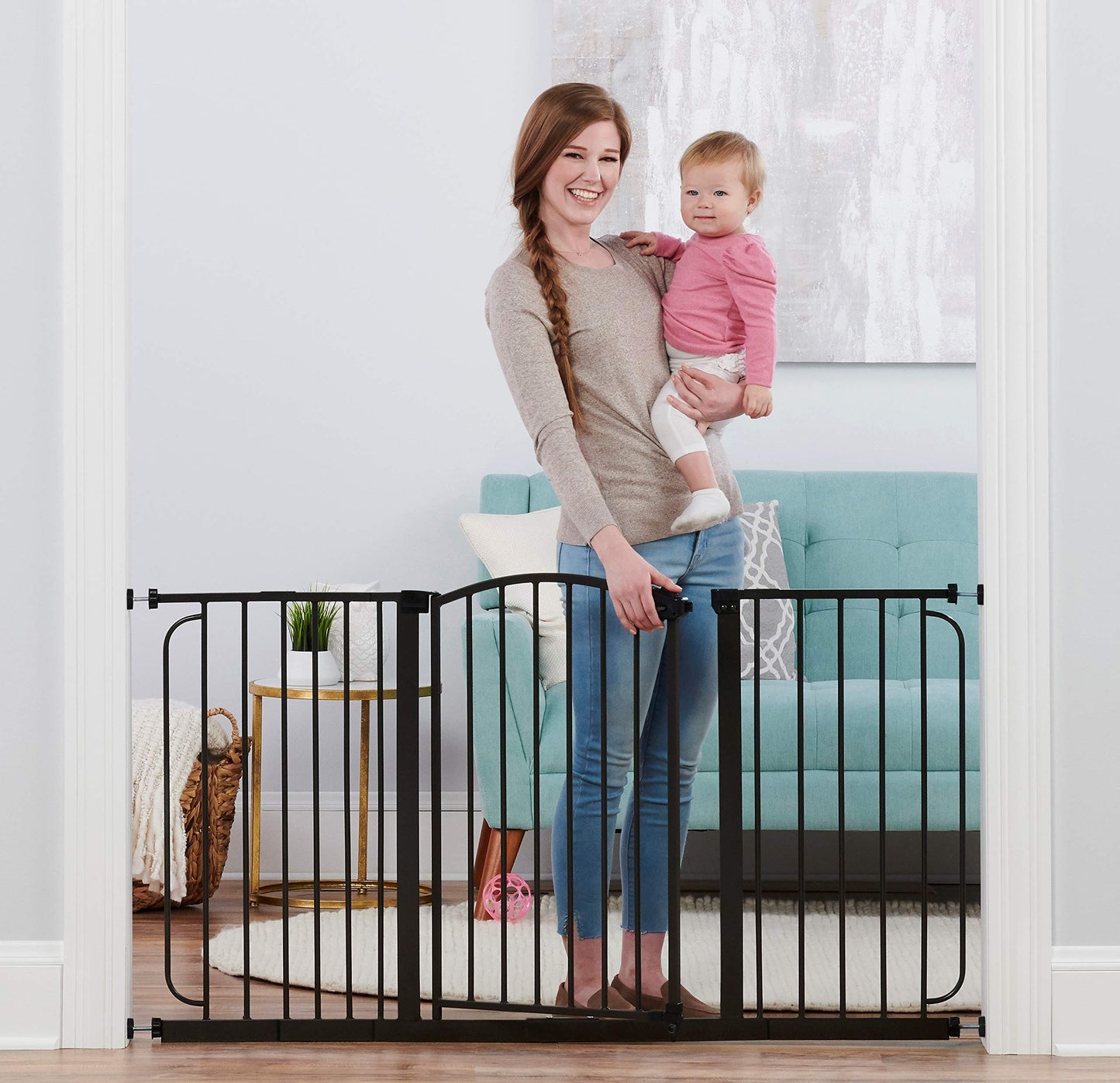 Regalo 58Inch Home Accents Super Wide Walk Through Baby Gate Includes 6Inch 8Inch and 12Inch Extension 4 Pack of Pressure Mounts and 4 Pack of Wall Cups and Mounting Kit
