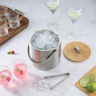 Balde de gelo isolado de aço inoxidável com parede dupla, tampa e pinça de gelo 