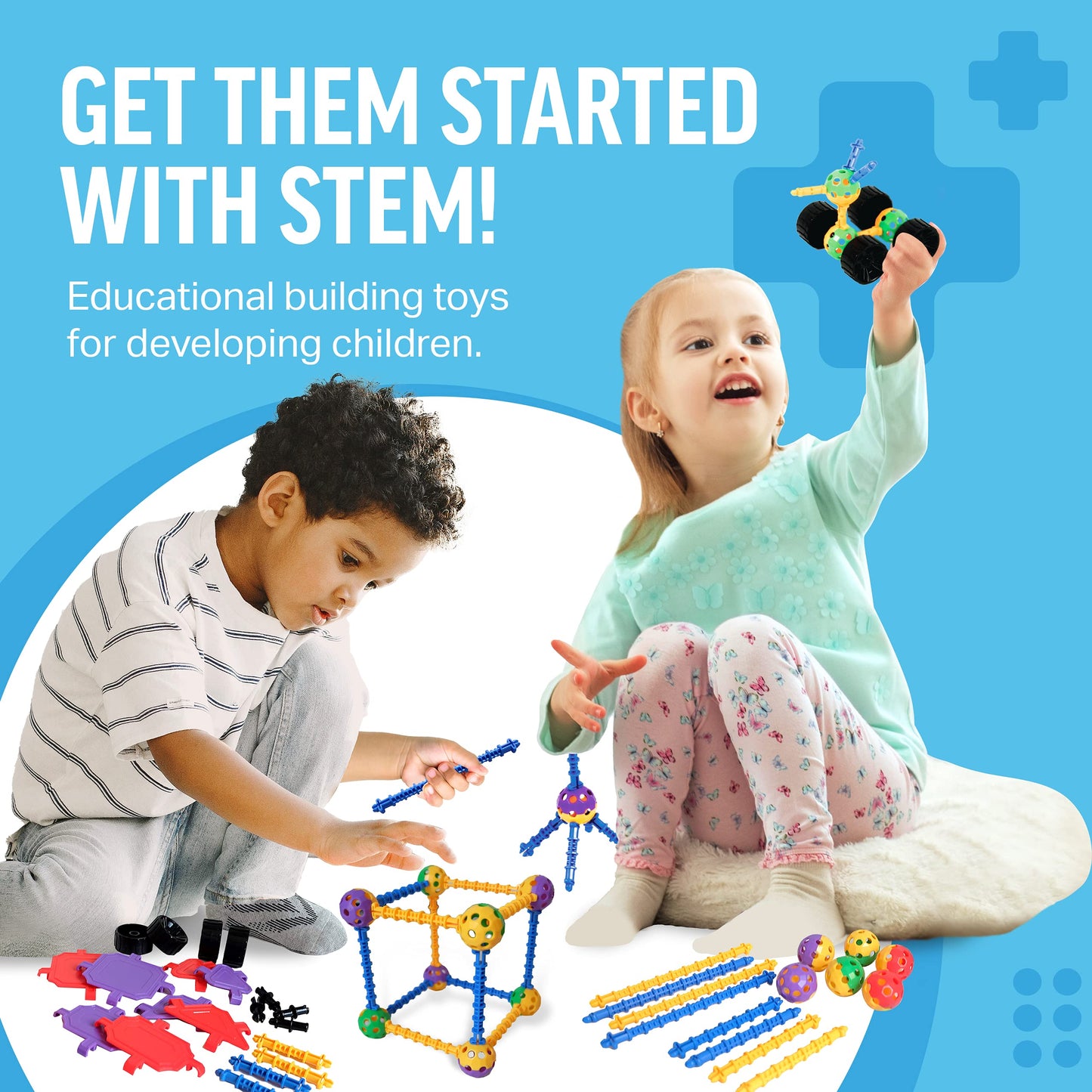 Kit de blocos de construção educativos - 176 peças (idades de 4 a 8 anos) 
