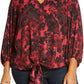 Vince Camuto Women's Floral Tie Front Top Red Size 1X