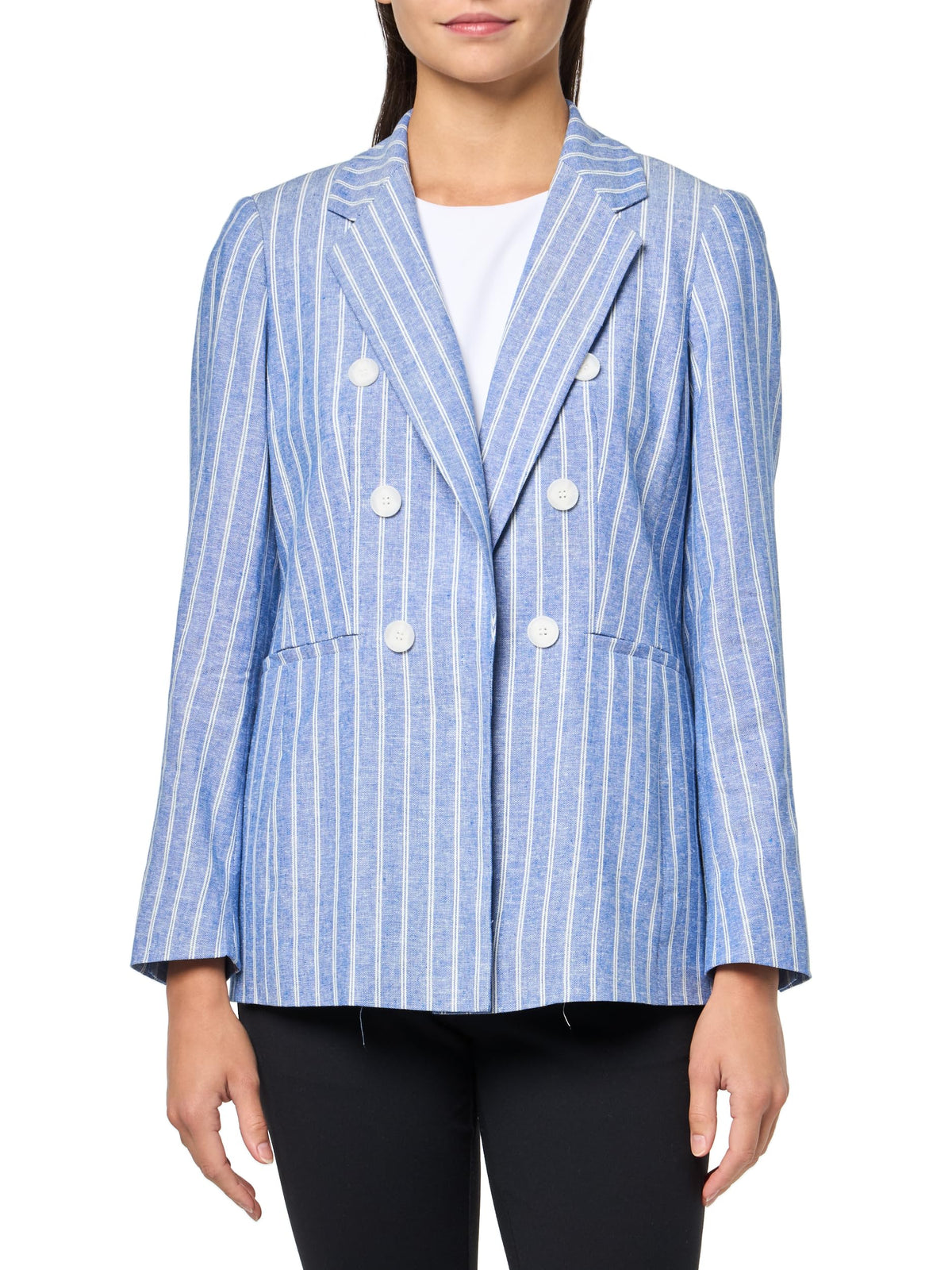 Anne Klein Stripe Faux Double Breasted Blazer