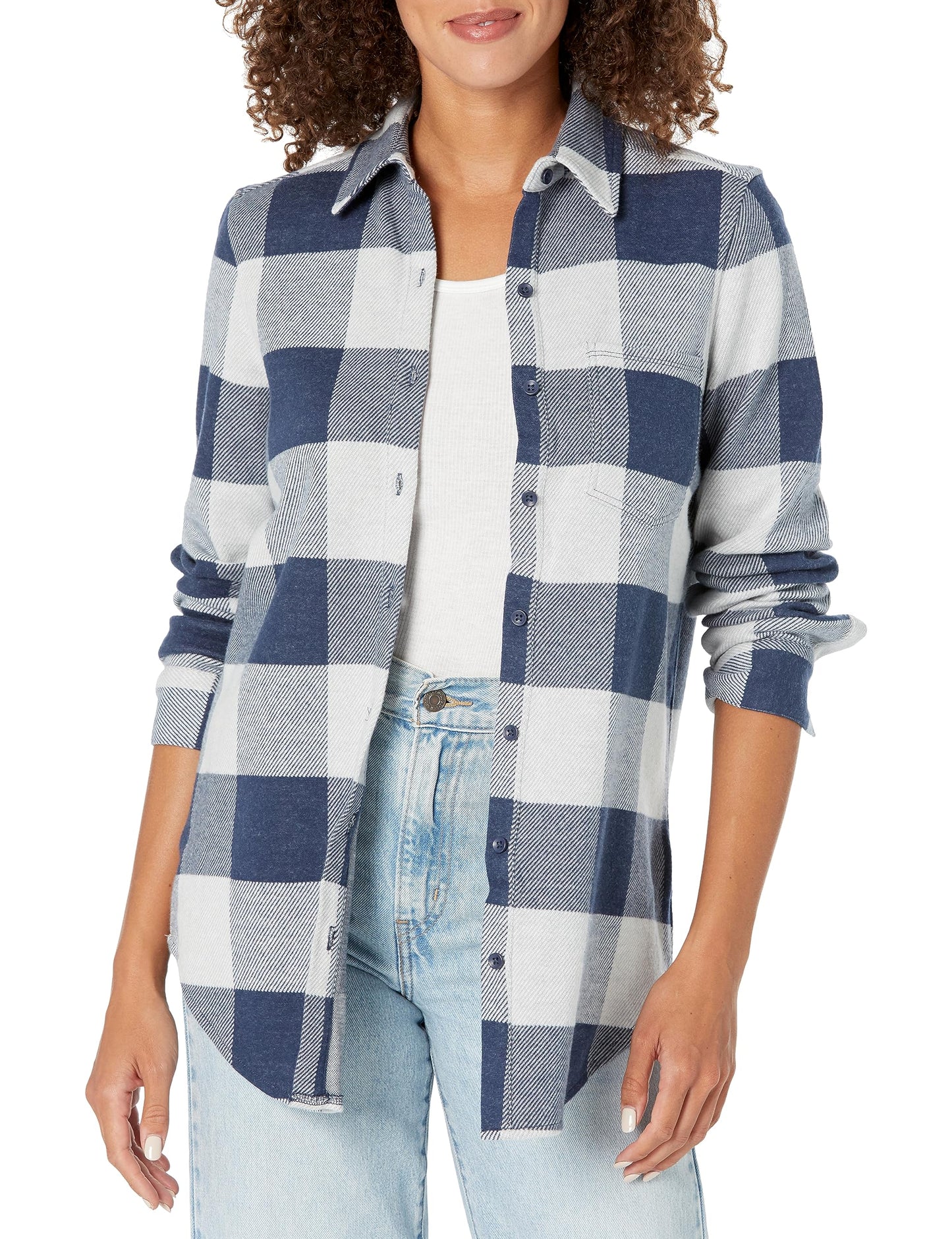 Carve Designs Women's Supersoft Navy Plaid Shirt - Medium