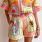 De Vave - Patchwork Print Short Sleeve Shirt and Shorts Set