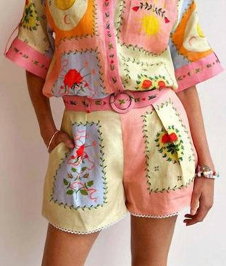 De Vave - Conjunto de camisa e shorts de manga curta com estampa patchwork