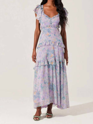 Astr - Vestido longo com babados e camadas florais Mable