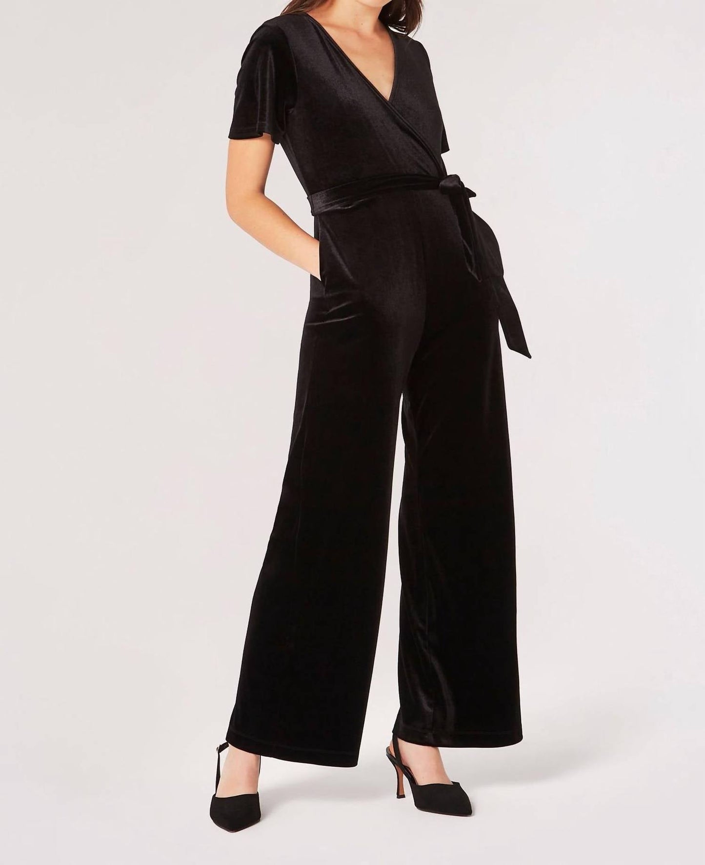 Apricot - Angel Velvet Wrap Jumpsuit