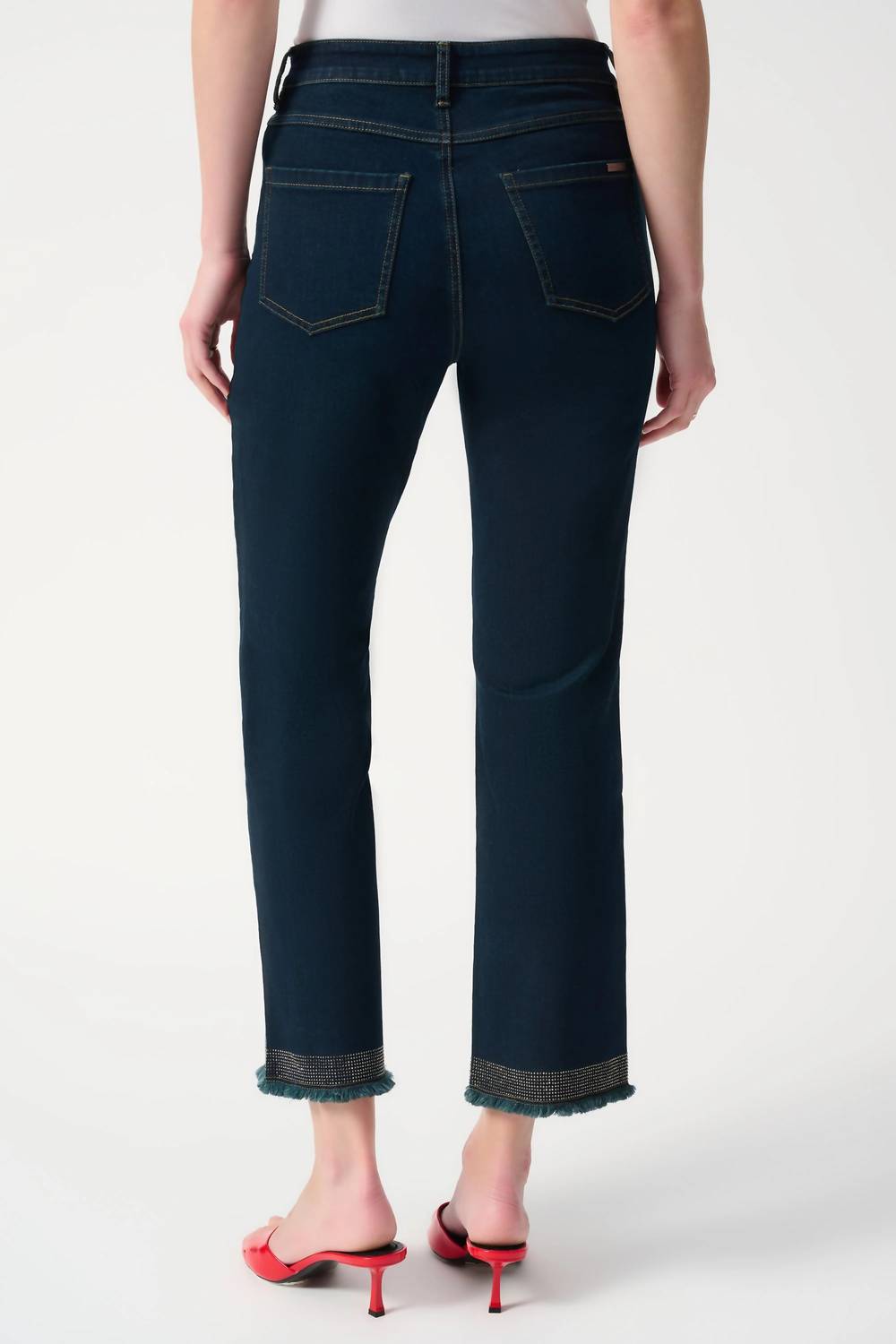 Joseph Ribkoff - Embellished Frayed Hem Ankle Jeans
