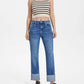 Bayeas - High Rise Rolled Hem Straight Jeans