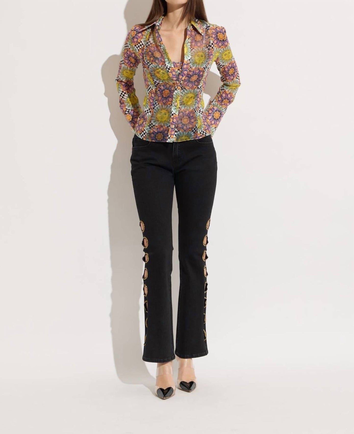 Oolala - Sunburst Organza Sleeve Blouse With Matching Tank Top