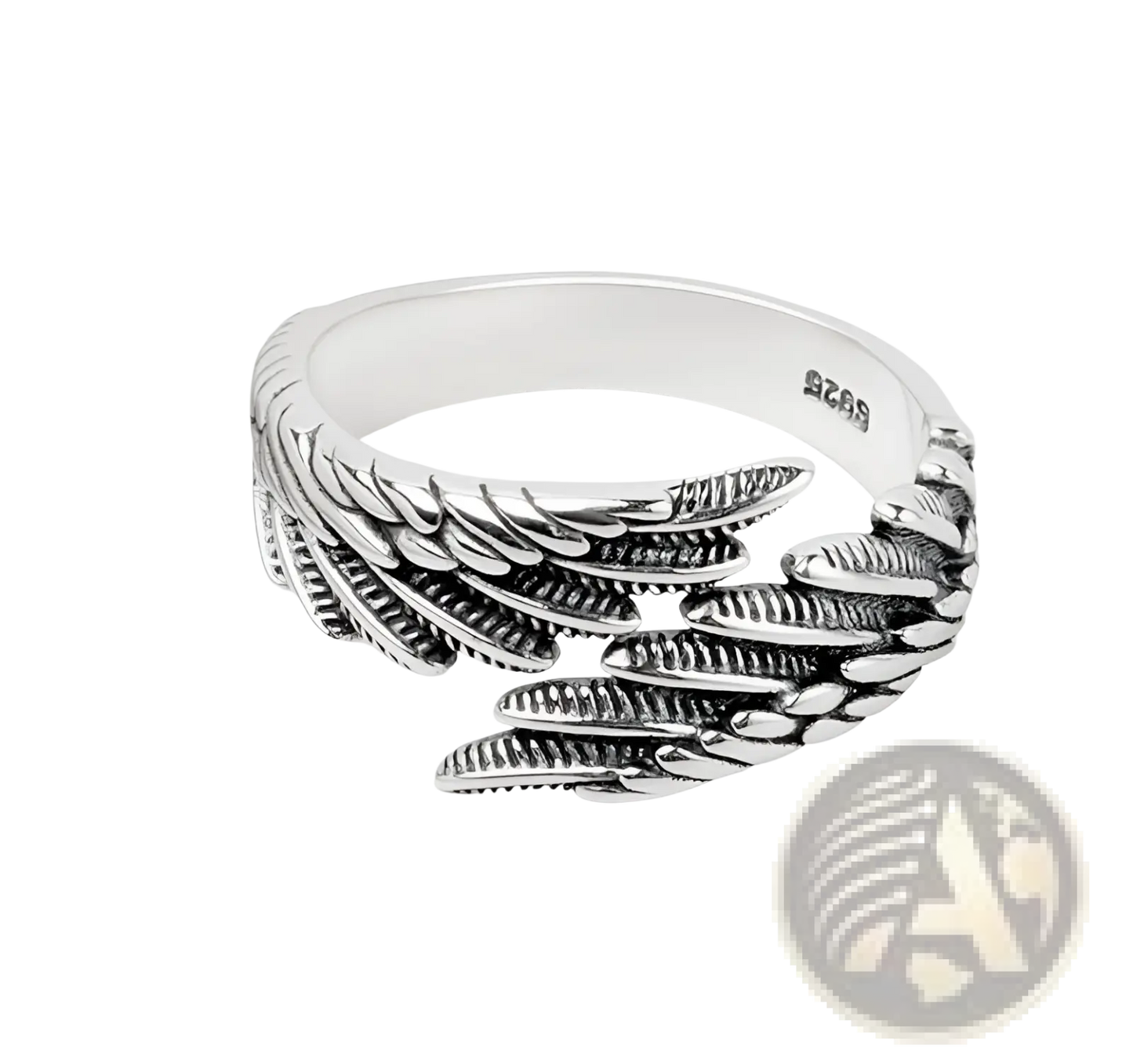 925 Sterling Silver Detailed Angel Wing Ring