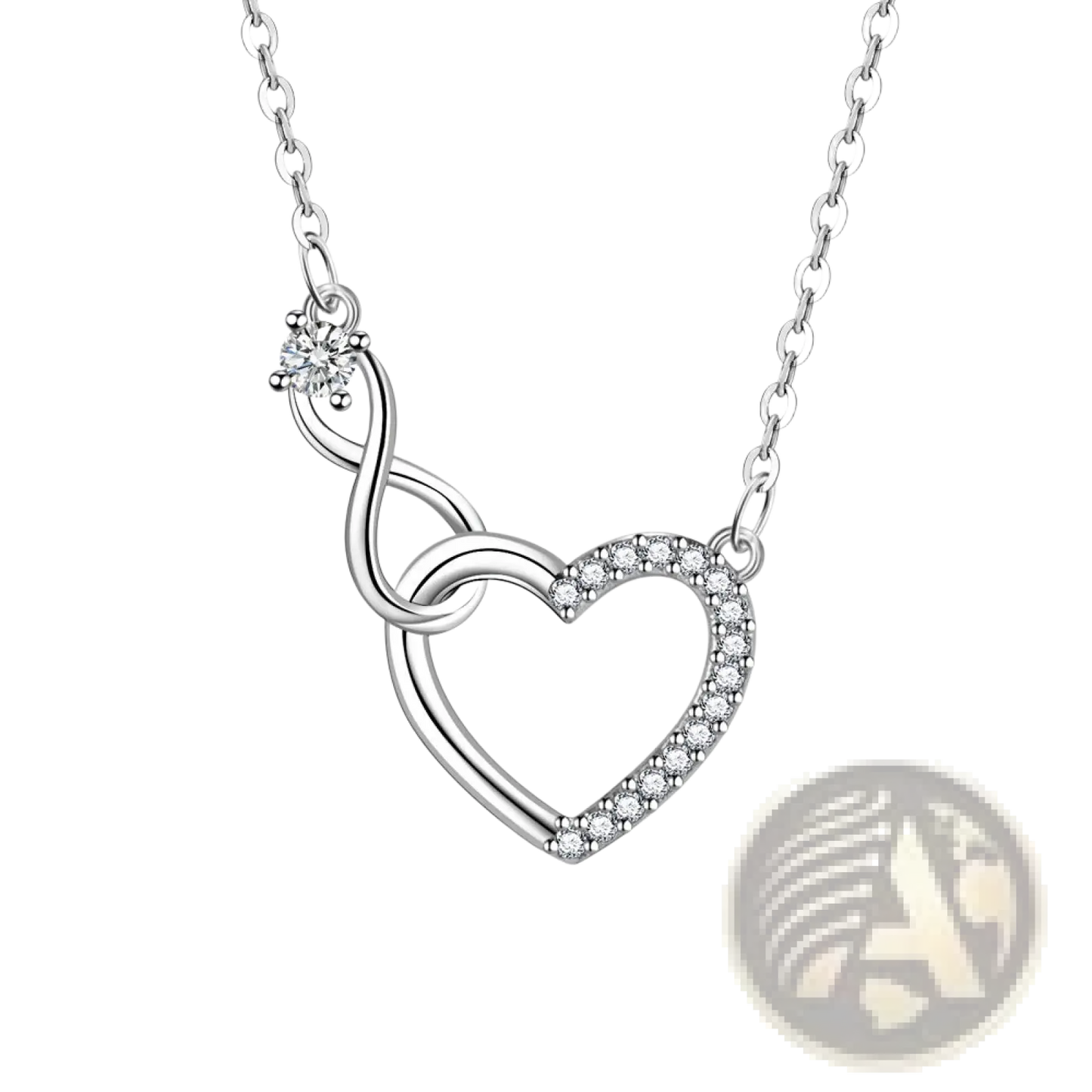 925 Sterling Silver Pave Crystal Infinity Heart Necklace
