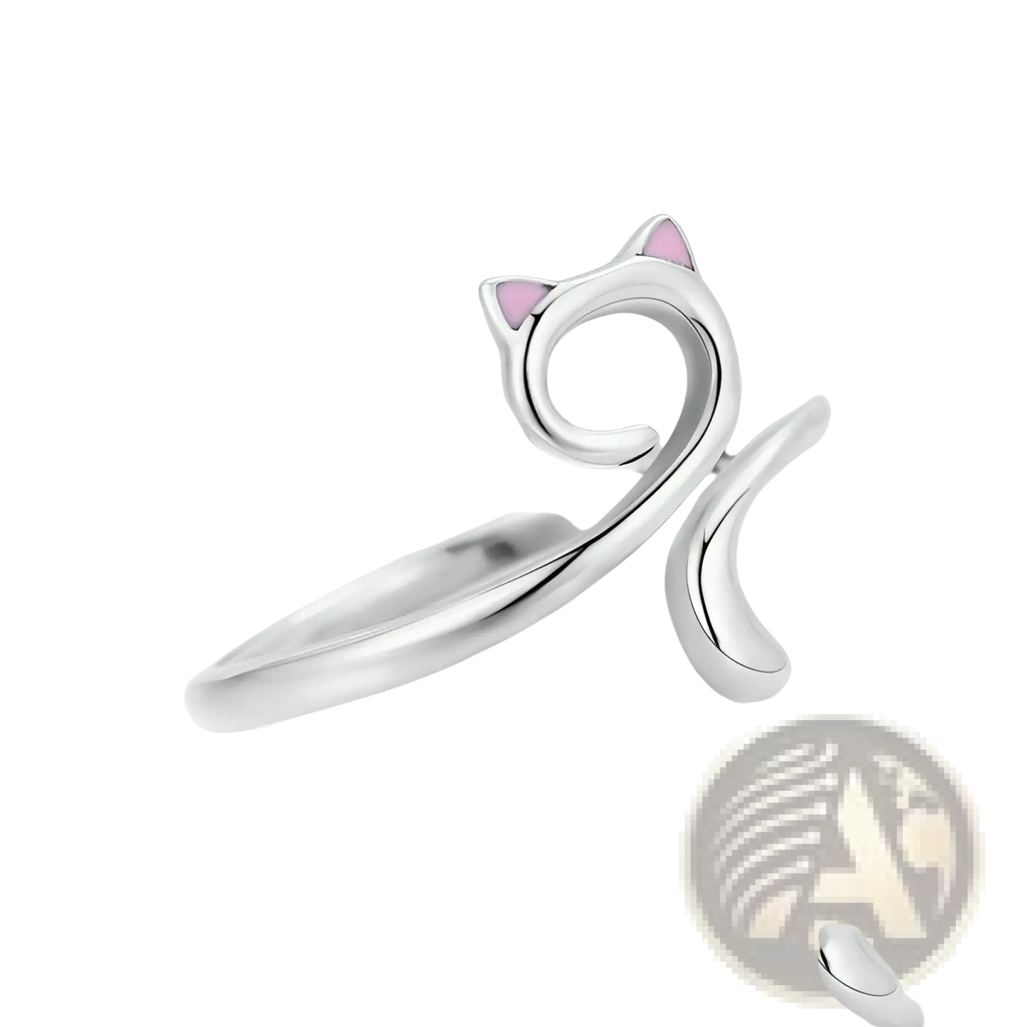 925 Sterling Silver Pink Enamel Cat Ring