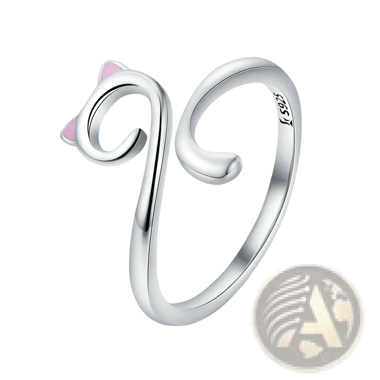 925 Sterling Silver Pink Enamel Cat Ring