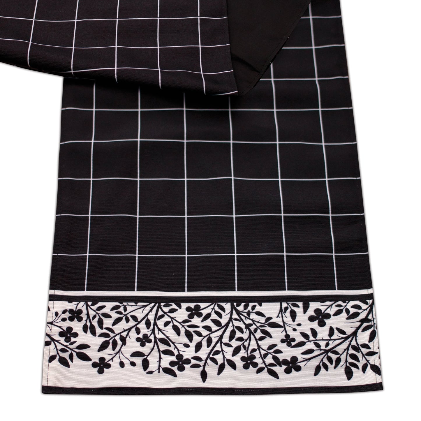 Plaid Table Runner with Floral Accent 72"L