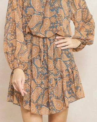 Entro - Boat Neck Paisley Dress