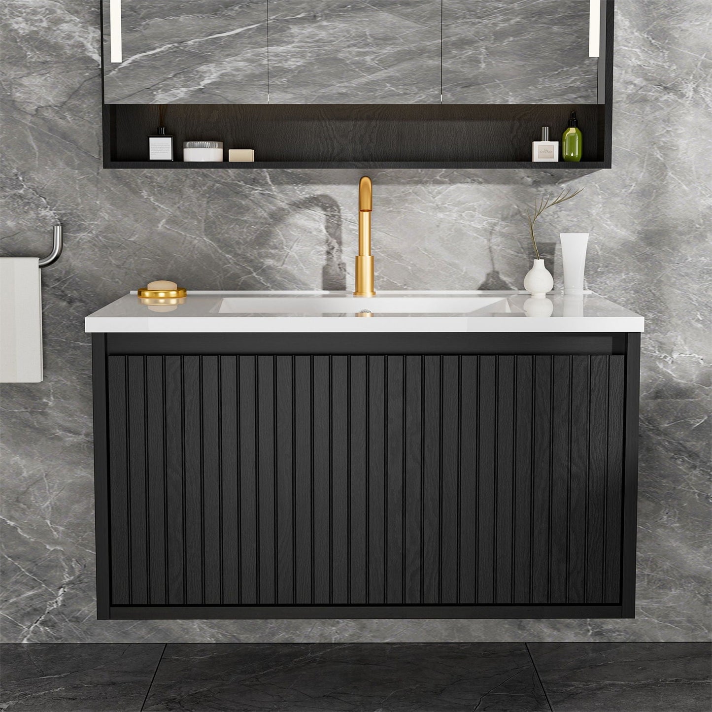 Wall Mounted Floating Bathroom Vanity With Sink and Drawers