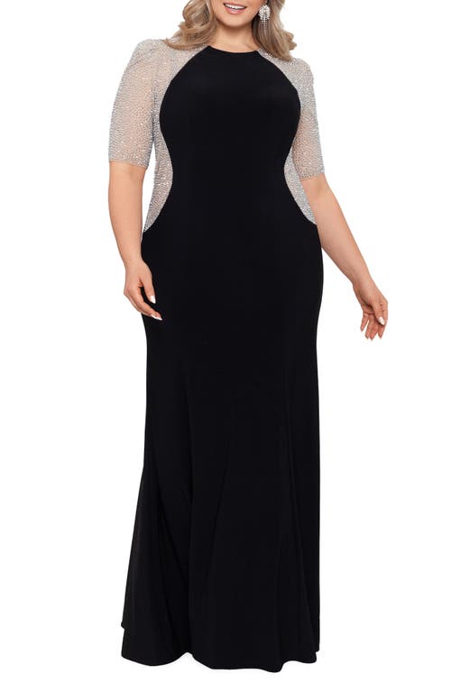 Xscape Plus Size Mixed Media Rhinestone Embellished Gown
