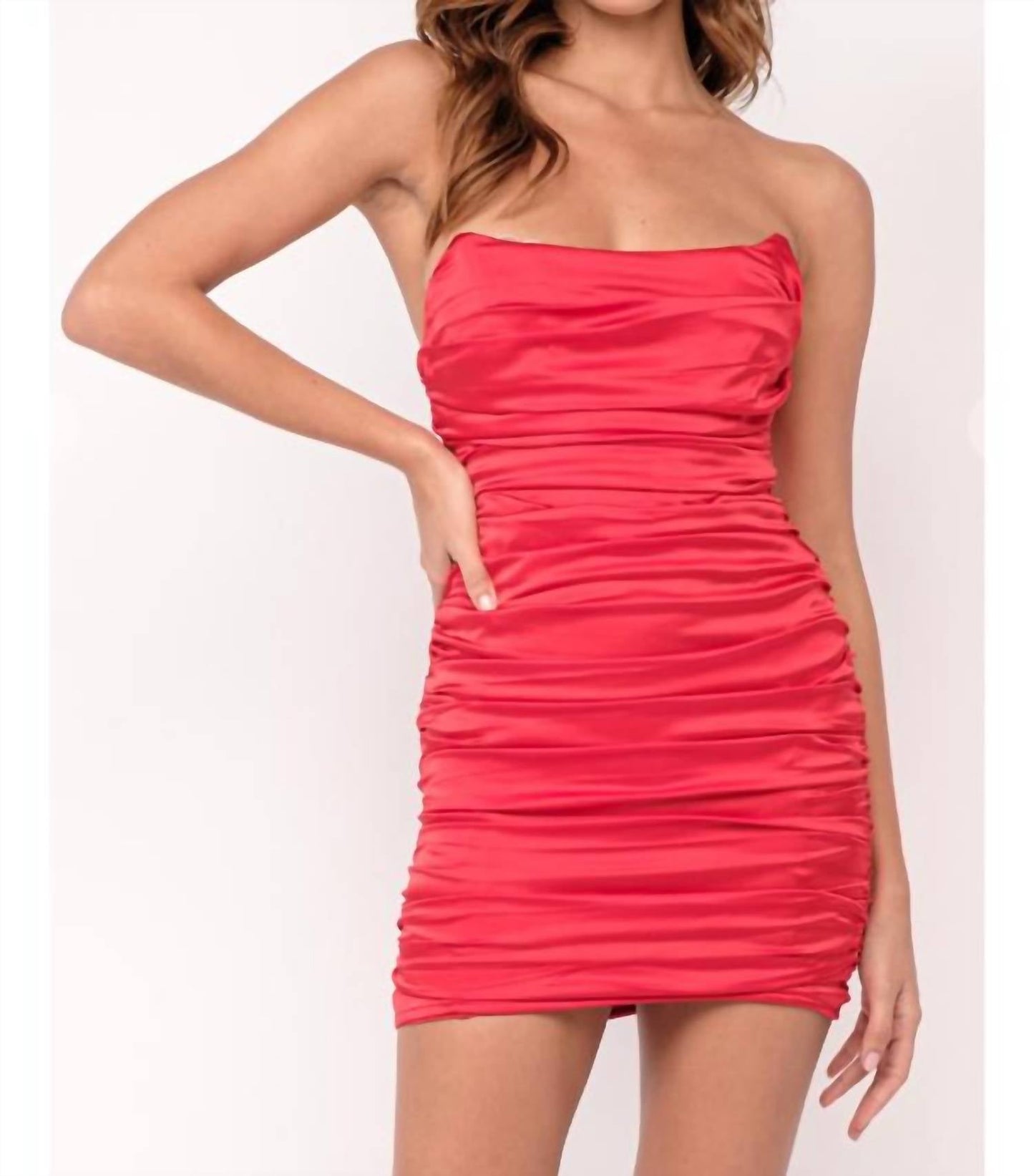 Cason Couture - The Lara Satin Strapless Ruched Mini Dress