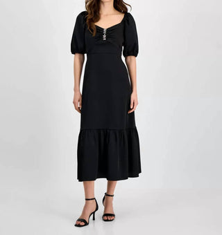 Anne Klein - Rhinestone Puff-sleeve Dress