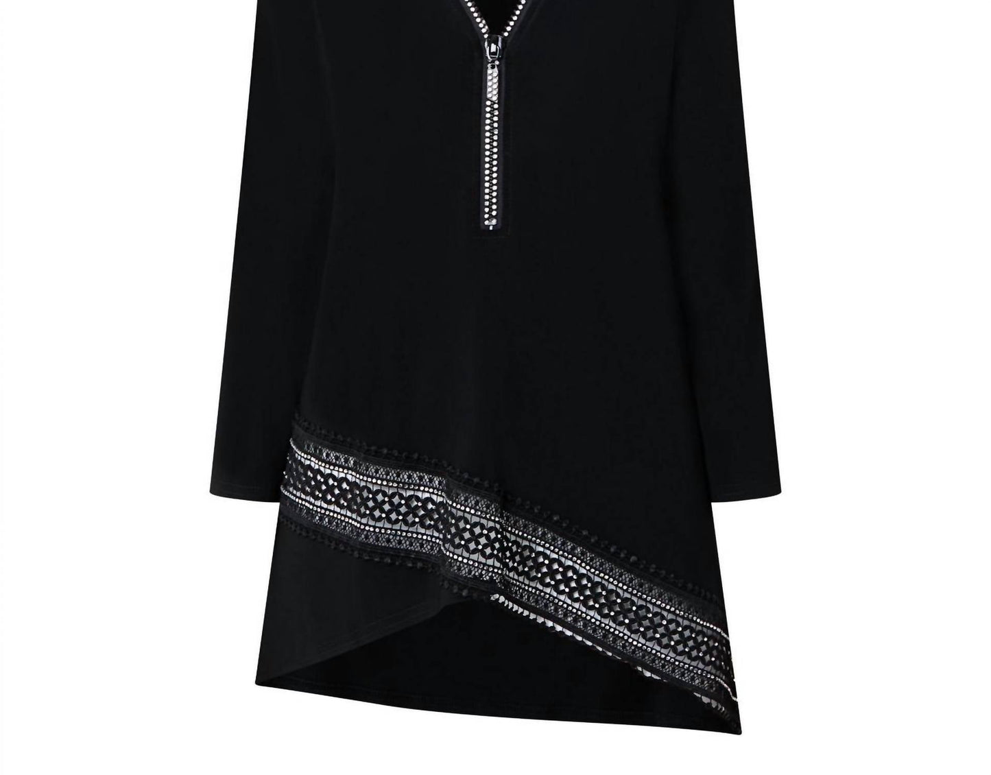 Joseph Ribkoff - Embellished Chic Zipper V-neck Top