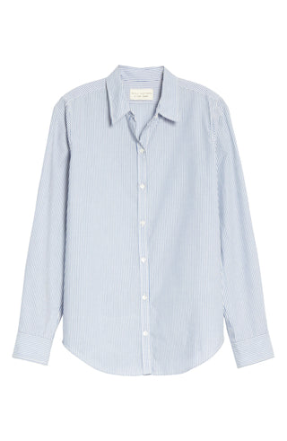 Women's Nili Lotan Libby Bengal Stripe Cotton Button-Up Shirt, Size X-Small - Blue