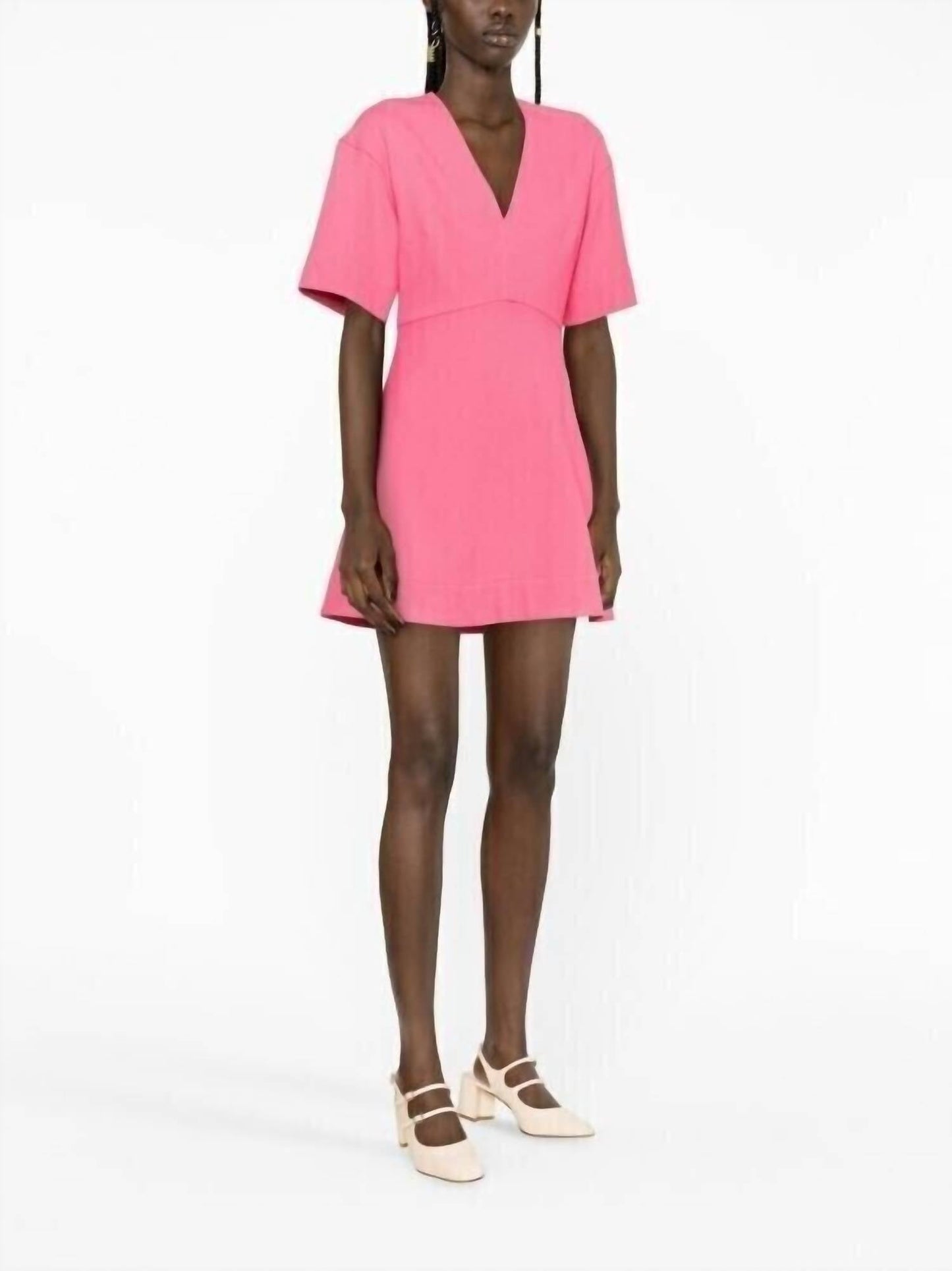 Ganni - V-neck Flared Stretch Viscose A-line Mini Dress