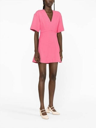 Ganni - Vestido curto de viscose elástica com decote em V evasê evasê