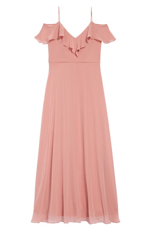 Dessy Collection Cold Shoulder Chiffon Flower Girl Dress in Desert Rose, Size 6
