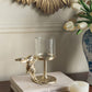 7x4x7.5' Gold Rabbit Pillar Candle Holder with Clear Glass Hurricane Shade