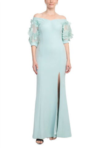 Alberto Makali - Off The Shoulder Embellished Lace Sleeve Mermaid Slit Side Gown