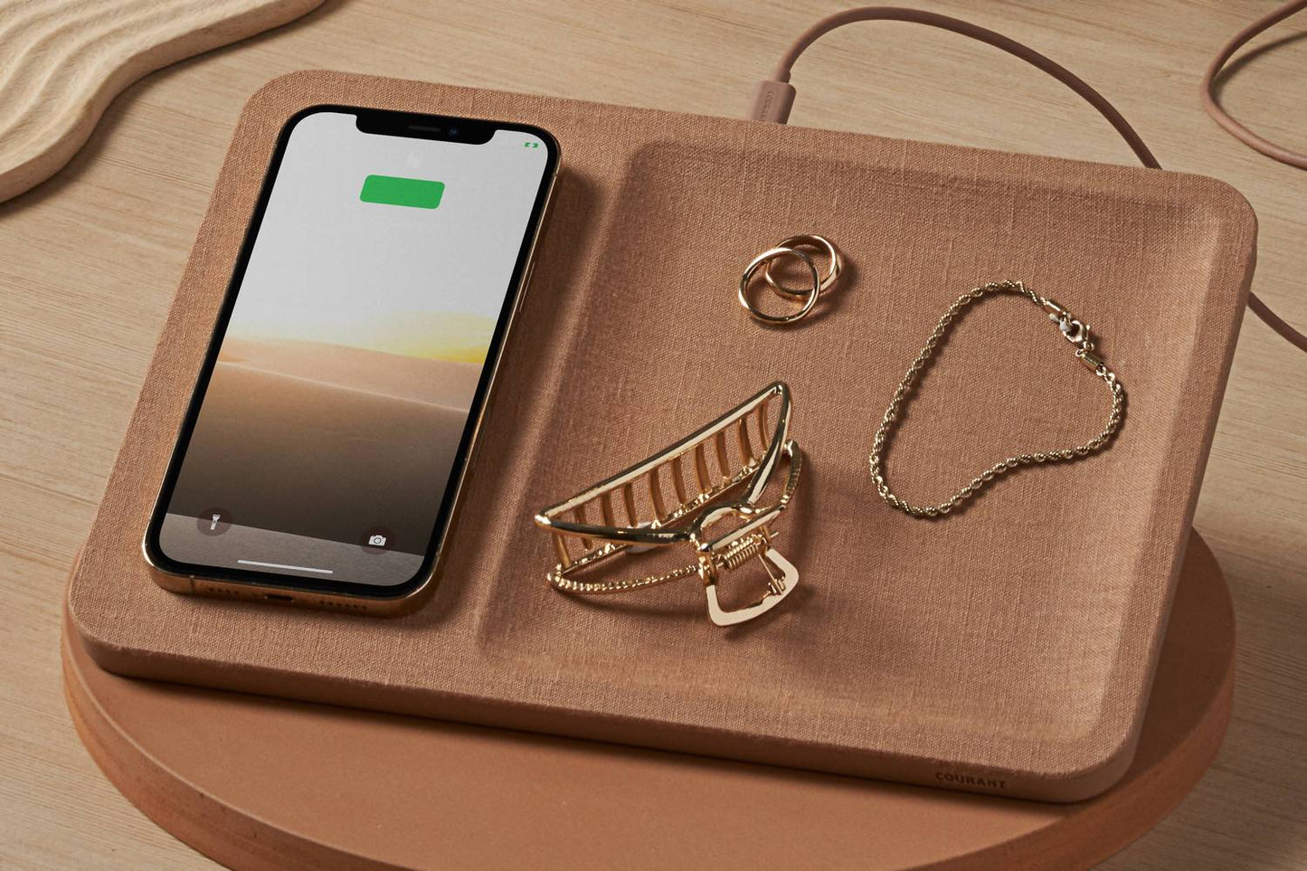 Courant - Linen Wireless Charger with Valet Tray