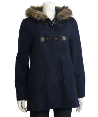 Coffeeshop - Women's Hooded Toggle Coat With Faux Fur Trim