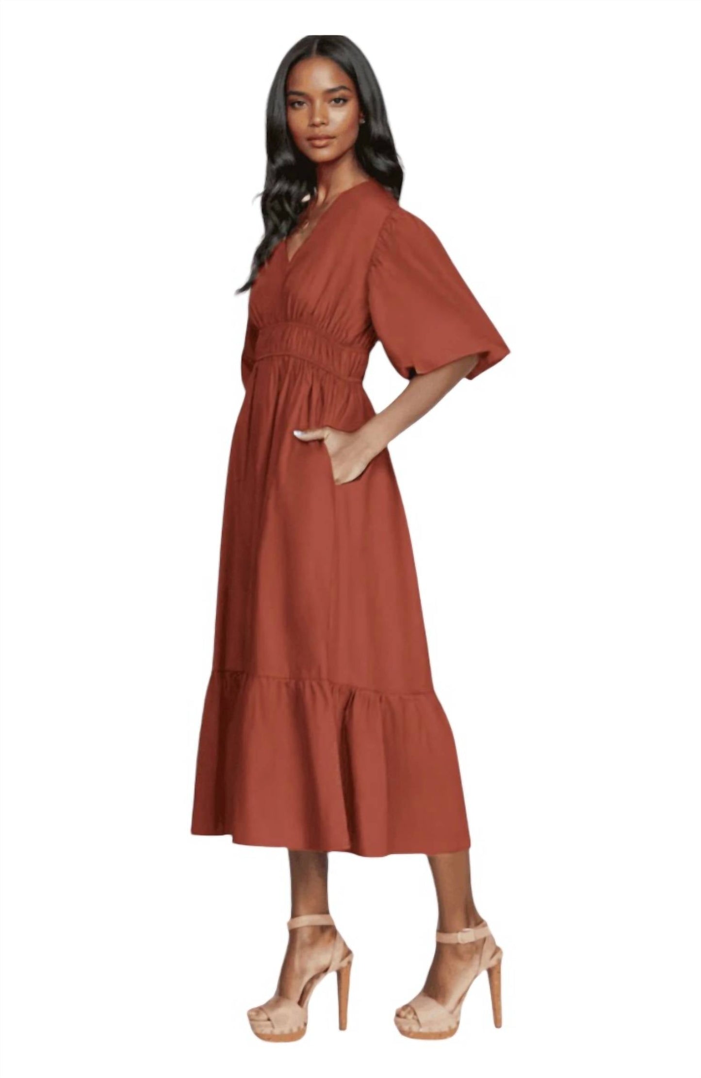 She + Sky - Aimee Bubble Sleeve Midi Dress